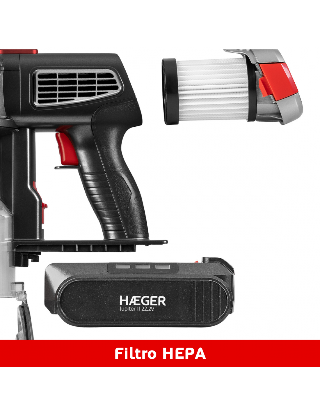 Aspirador Vertical Sem Fios HAEGER Jupiter II Plus 22,2V 40min 600ml HEPA Preto