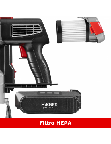 Aspirador Vertical Sem Fios HAEGER Jupiter II Plus 22,2V 40min 600ml HEPA Preto