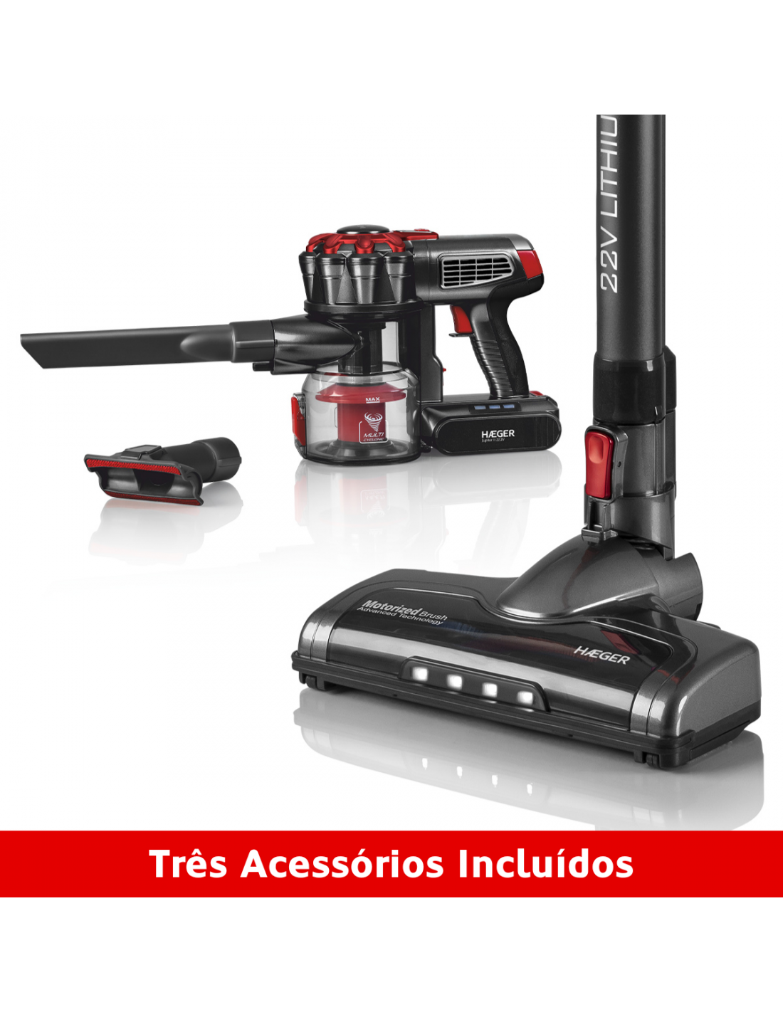 Aspirador Vertical Sem Fios HAEGER Jupiter II Plus 22,2V 40min 600ml HEPA Preto