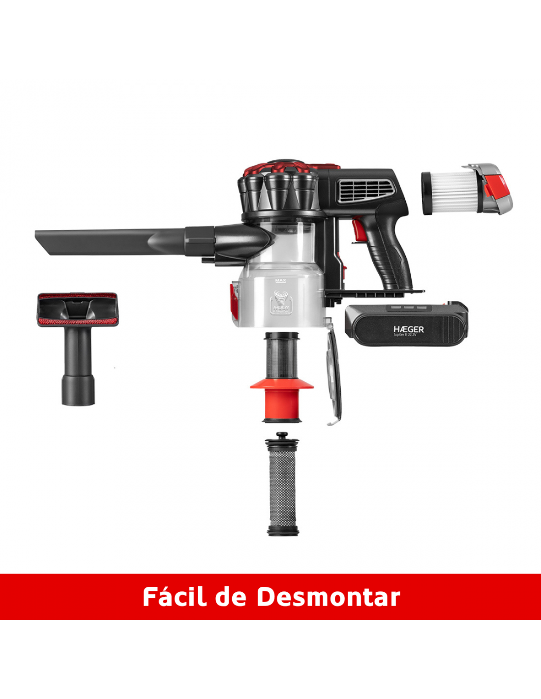Aspirador Vertical Sem Fios HAEGER Jupiter II Plus 22,2V 40min 600ml HEPA Preto