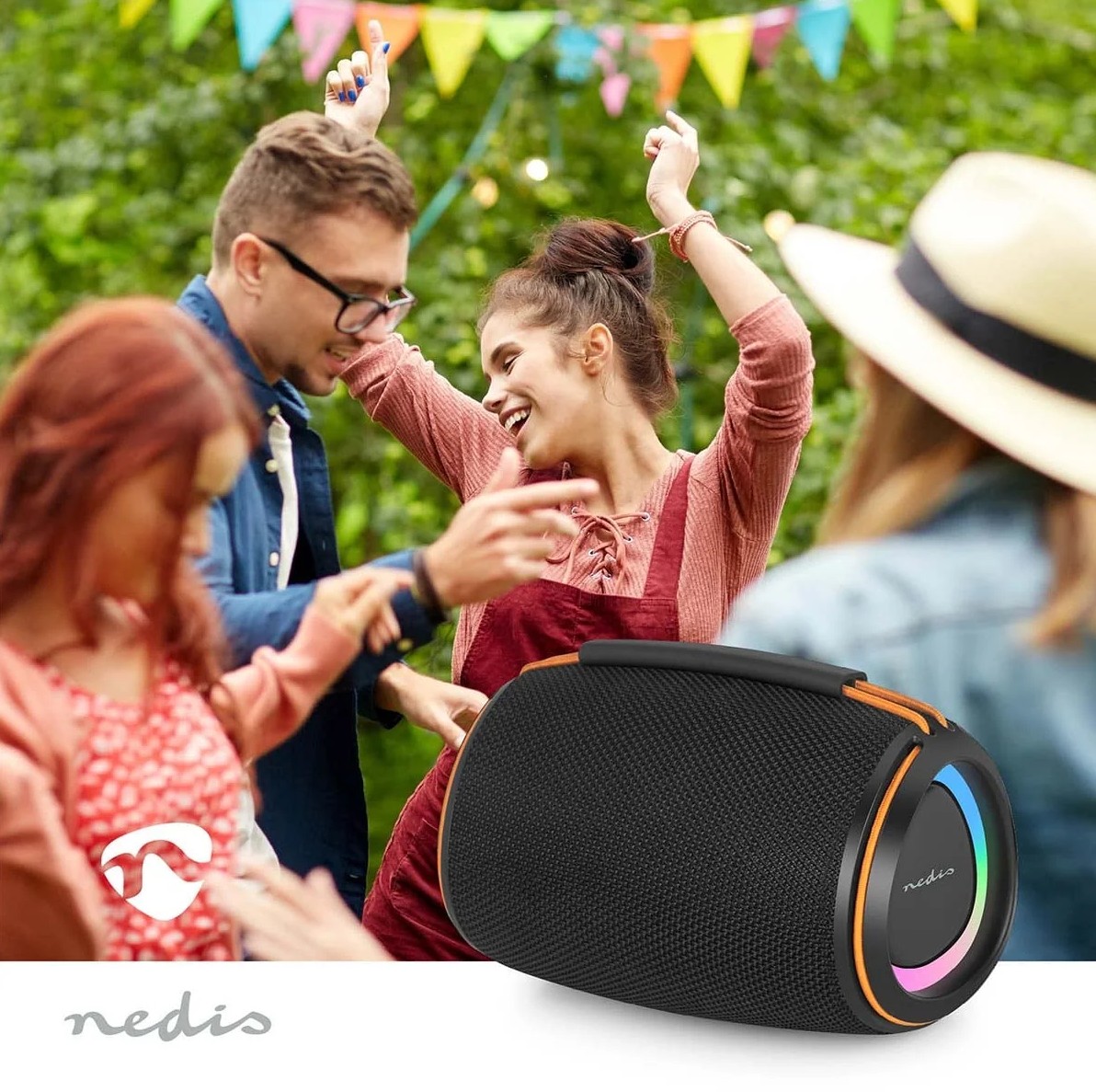 Coluna Bluetooth Portátil NEDIS SPBT2026BK - 40 W com Iluminação LED