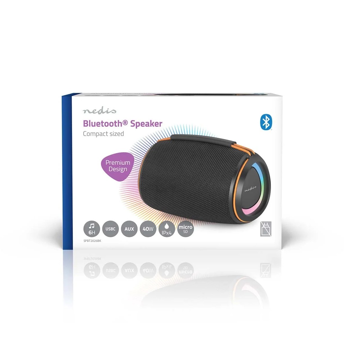 Coluna Bluetooth Portátil NEDIS SPBT2026BK - 40 W com Iluminação LED