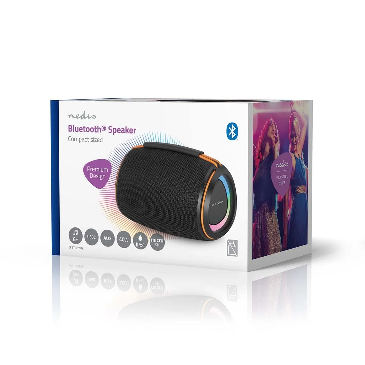 Coluna Bluetooth Portátil NEDIS SPBT2026BK - 40 W com Iluminação LED