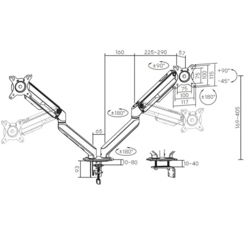 Suporte de Secretária Ewent EW1491 para 2 Monitores 17"-32" com Braços de Mola Mecânica, VESA 100x100 e até 9 kg