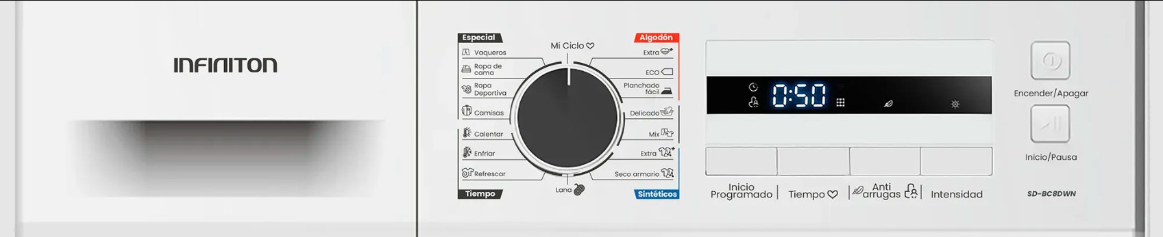Máquina de Secar Roupa INFINITON SDBC8DWN 8 kg – Bomba de Calor, Classe D, 16 Programas, Branco