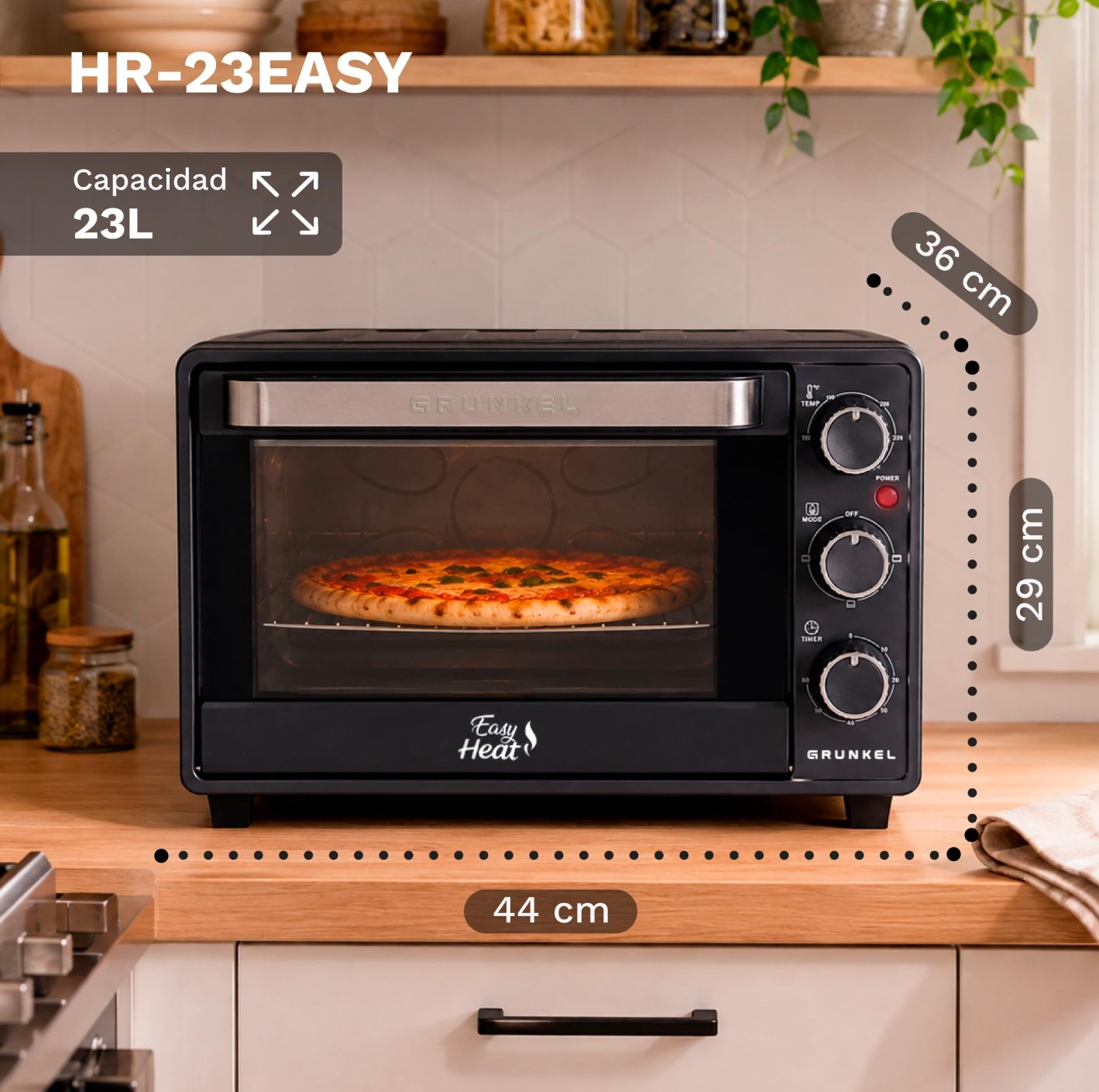 Mini Forno Elétrico GRUNKEL HR-23EASY 23L 1600W Preto/Inox com Temporizador de 60 Minutos