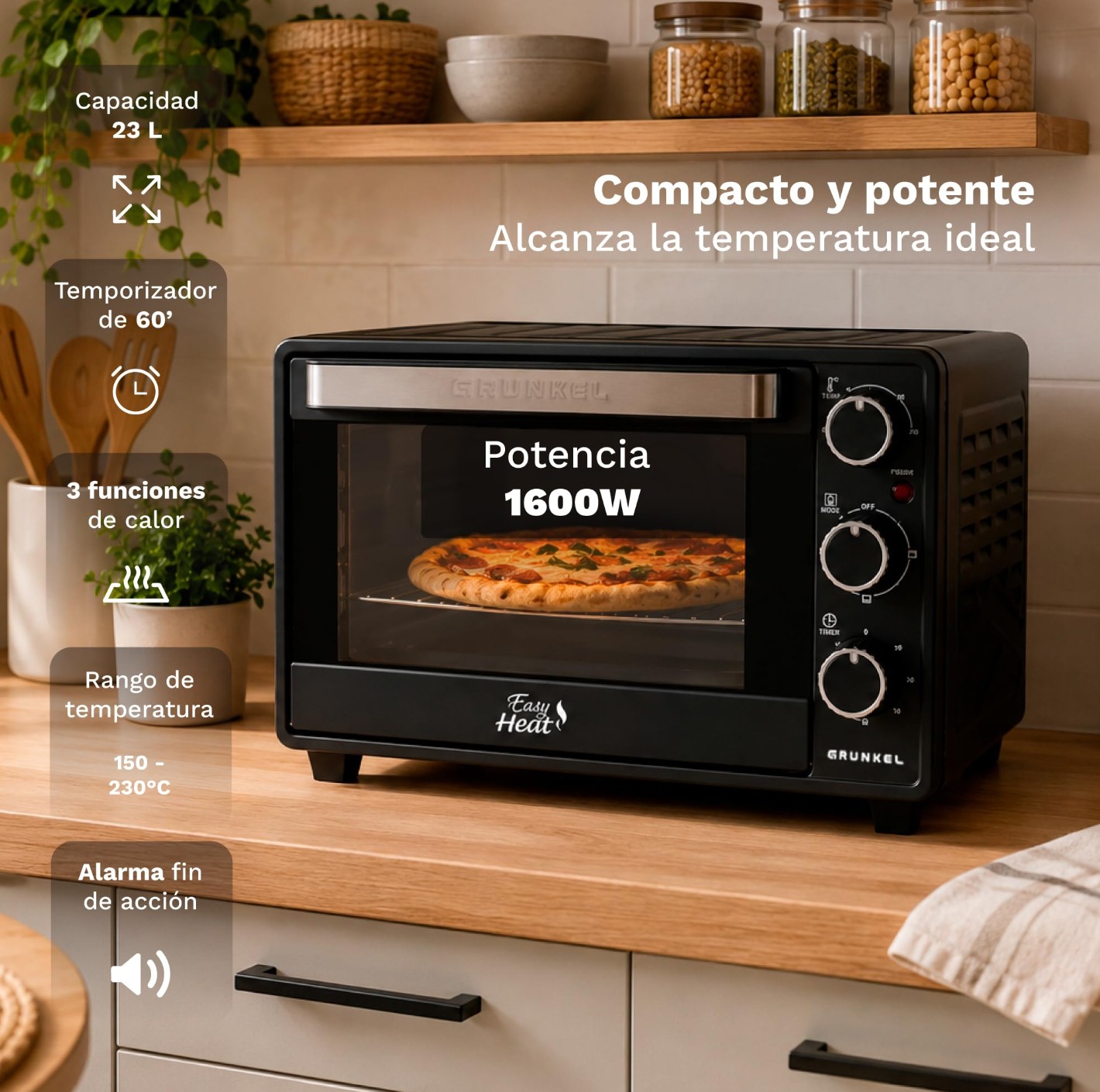 Mini Forno Elétrico GRUNKEL HR-23EASY 23L 1600W Preto/Inox com Temporizador de 60 Minutos