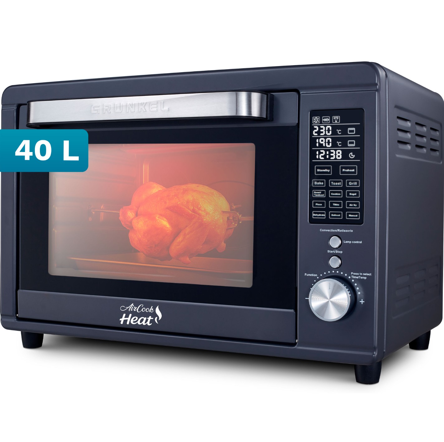 Mini Forno Elétrico GRUNKEL HR-40AIRCOOK 40L 2000W com Air Fryer, Convecção e Painel Digital