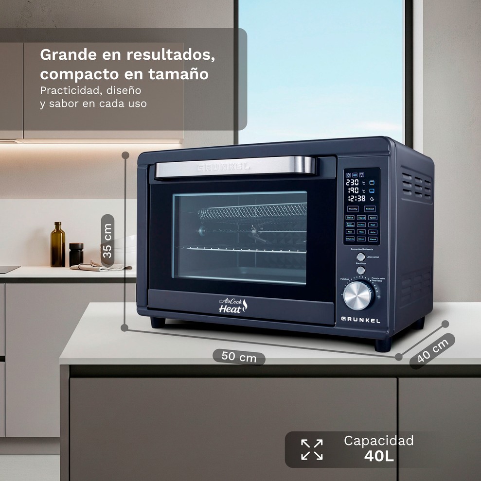 Mini Forno Elétrico GRUNKEL HR-40AIRCOOK 40L 2000W com Air Fryer, Convecção e Painel Digital