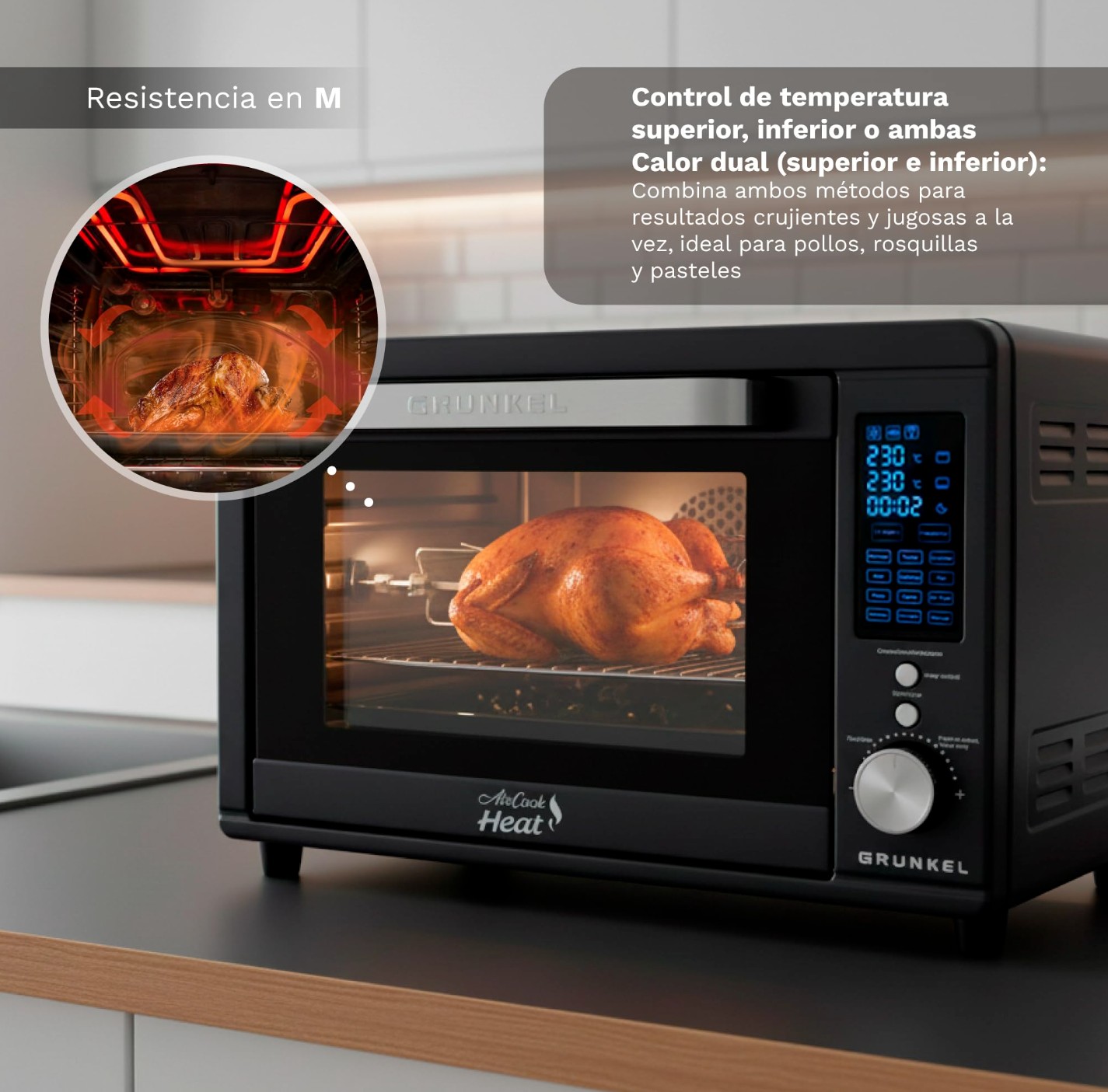 Mini Forno Elétrico GRUNKEL HR-40AIRCOOK 40L 2000W com Air Fryer, Convecção e Painel Digital