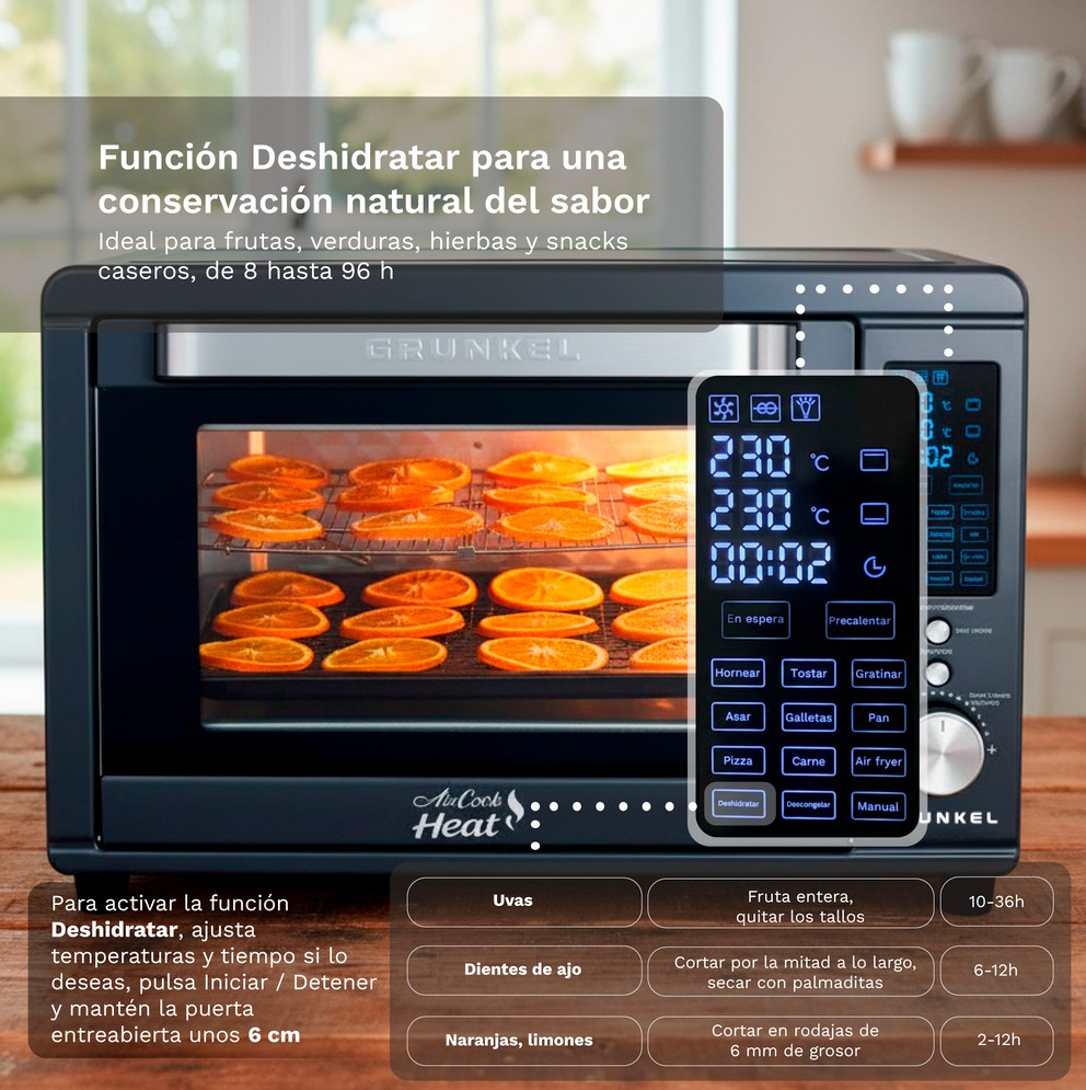 Mini Forno Elétrico GRUNKEL HR-40AIRCOOK 40L 2000W com Air Fryer, Convecção e Painel Digital
