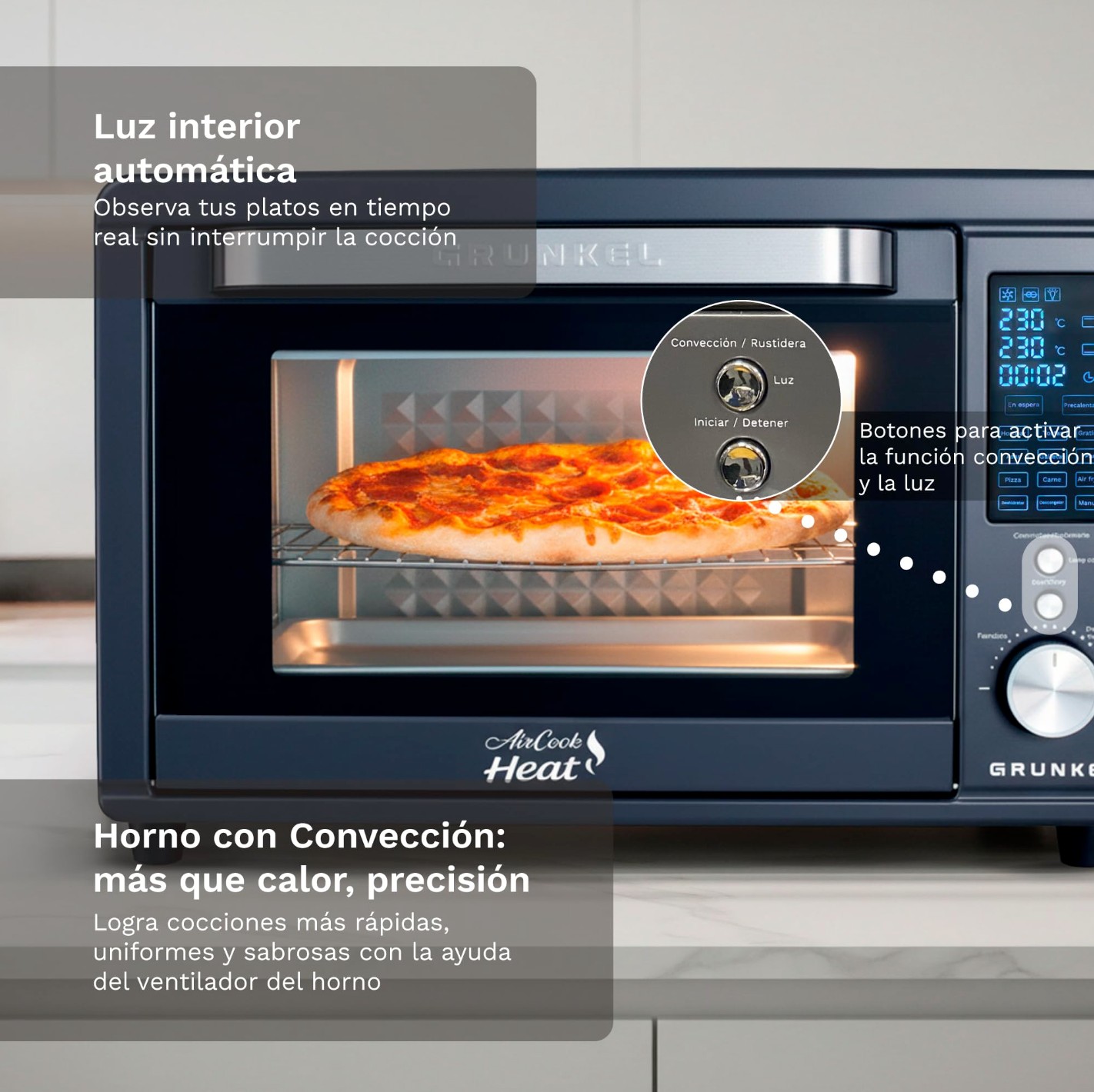 Mini Forno Elétrico GRUNKEL HR-40AIRCOOK 40L 2000W com Air Fryer, Convecção e Painel Digital