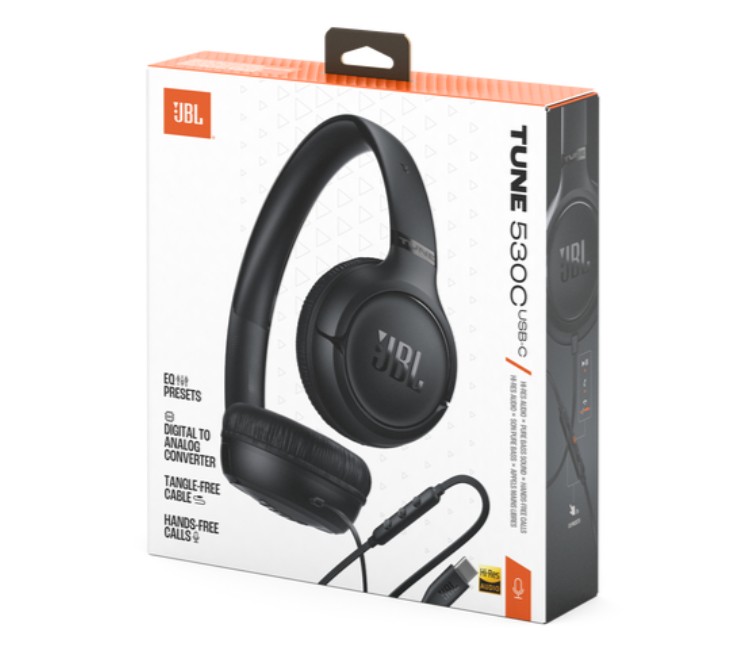 Auscultadores com Fios JBL Tune 530C USB-C, Preto - JBLT530CBLK
