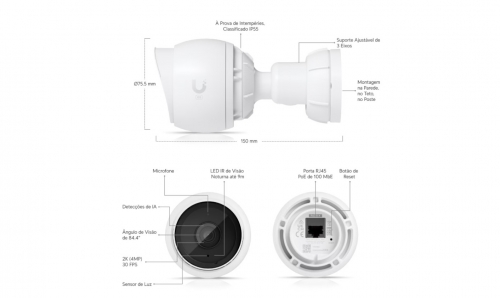 Câmara IP PoE 2K 5MP Exterior/Interior - UBIQUITI UniFi G5 Bullet 3-Pack - UVC-G5-BULLET-3