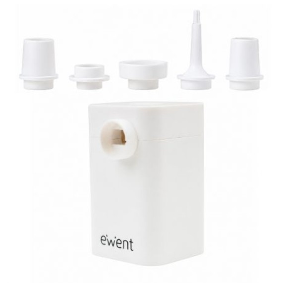 Bomba de Vácuo Portátil EWENT EW5685 para Sacos de Compressão de Roupa, 5 Bicos Adaptadores, Alimentação a Pilhas, Branca