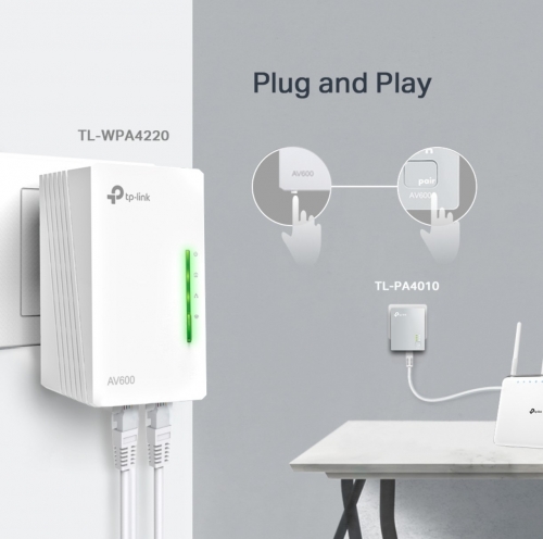 Kit Powerline TP-Link TL-WPA4220 KIT AV600 - Wi-Fi N300, 600 Mbps, 300 Mbps, Plug & Play