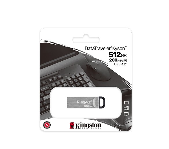 Pen USB Kingston DataTraveler Kyson 512GB USB 3.2 Gen 1 – Até 200MB/s Metal - DTKNG2/512GB