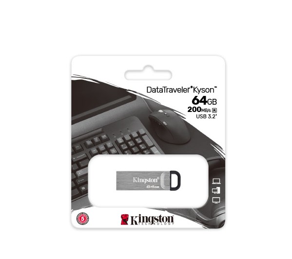 Pen USB Kingston DataTraveler Kyson 64GB USB 3.2 Gen 1 – Até 200MB/s Metal - DTKNG2/64GB