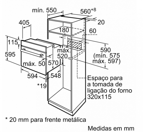 Forno Multifunções de Encastrar Bosch HBF011BR0, 66 L, Inox, Classe Energética A