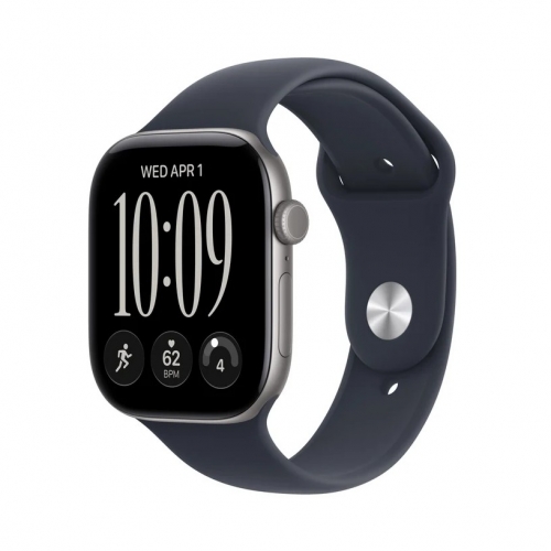 Apple Watch Series 12 GPS 46mm – Alumínio Cinzento Sideral + Bracelete Desportiva Azul Navy M/L | MJEJ4QL/A