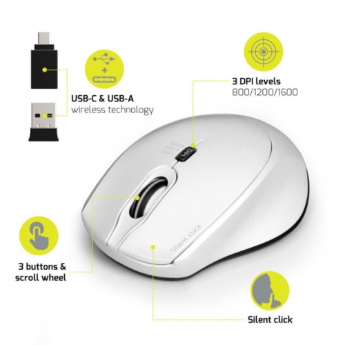 Rato PORT Designs Silent Wireless Mouse 1600 DPI – Branco - 900714