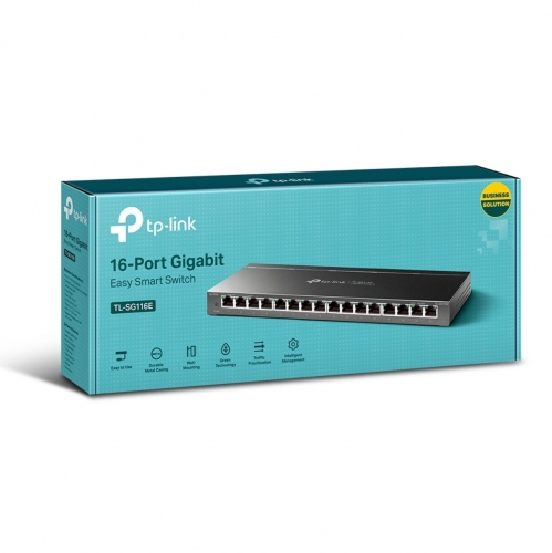 Switch TP-Link TL-SG116E Gigabit Easy Smart de 16 Portas RJ45 10/100/1000 Mbps, Caixa Metálica, Desktop