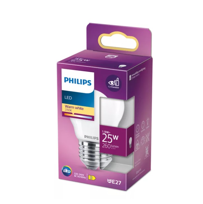 Lâmpada LED Philips Classic 25W P45 E27 Luz Branca Quente, Vidro Fosco, Não Regulável - 929004589111
