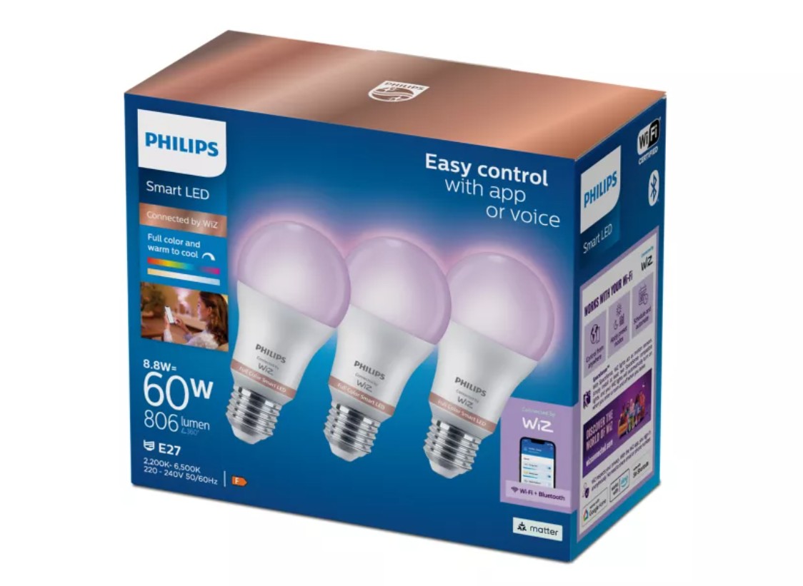 Pack de 3 Lâmpadas Inteligentes Philips Smart LED WiZ RGB A60 E27 - 929003601036