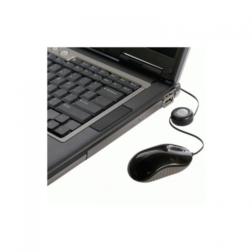 Compact Blue Trace Retractable Wired Mouse Black