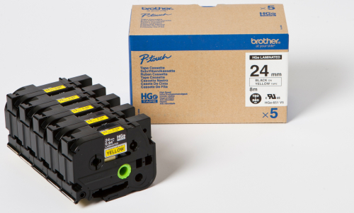 Fita Alta qualidade de 8m/24mm - Amarelo/Preto (Cx. de 5un) - Para utilizar com PT-9500PC/9700PC/9800PCN