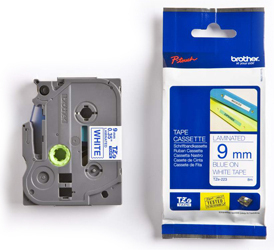 Fita Laminada de 9 mm - Branco / Azul - p/ P-Touch