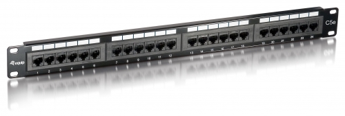Cat.5e Patch Panel 24-Port 19 Inch 1U black, unshielded