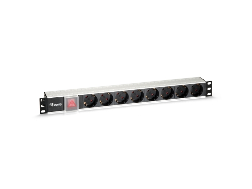 Power Strip 8BAY CEE7/4 W. SWITCH, 1,8M CABLE, ALUMINIUM (19")