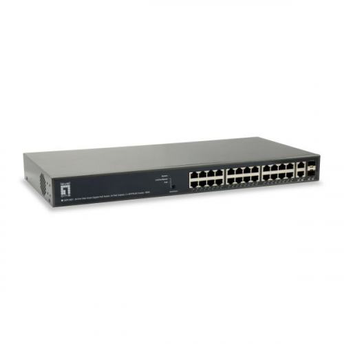 26-Port Web Smart Gigabit PoE Switch, 24 PoE Outputs, 2 x SFP/RJ45 Combo, 185W