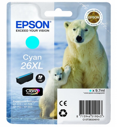 Tinteiro EPSON 26 Ciano XL - Expression Premium XP-5xx/6xx/7xx/8xx