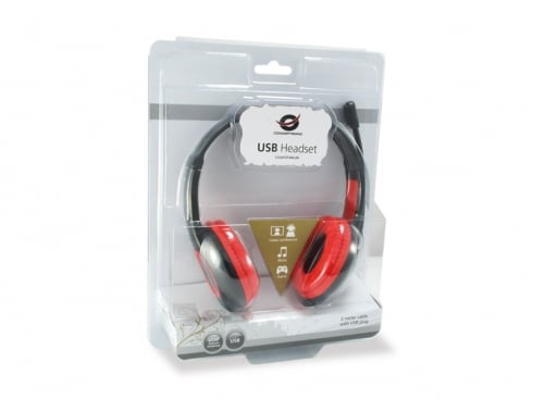 Headset CONCEPTRONIC USB Vermelho - CCHATSTARU2R