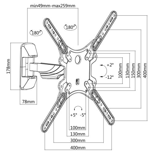 Suporte LED / LCD de Parede 32 > 65 Full-Motion, 1 Braço, Max: VESA 400 x 400, Peso Max: 35 Kgs