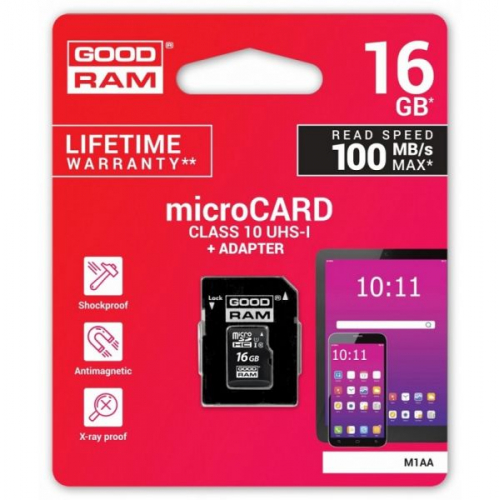 16GB MICRO CARD cl 10 UHS I + adapter
