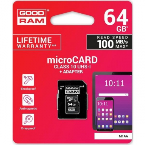 64GB MICRO CARD cl 10 UHS I + adapter