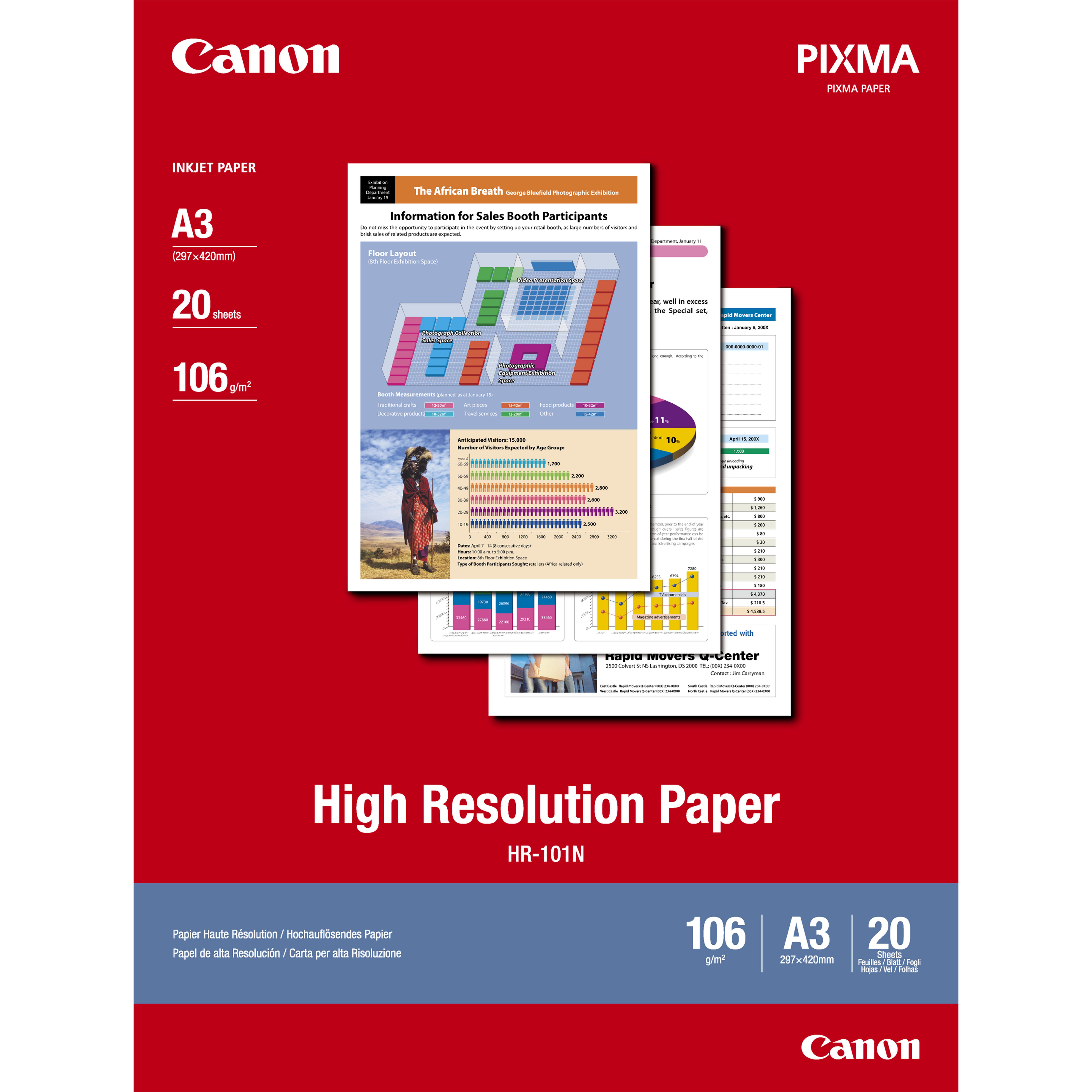 Papel de alta resolução A3 - cx (20 Fls), 106 grs
