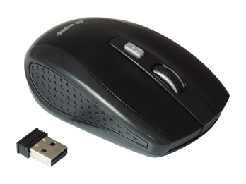 Optical Wireless 4-Button Travel Mouse, 2.4GHz frequency, DPI switch to change between 800, 1200 and 1600 DPI, Black