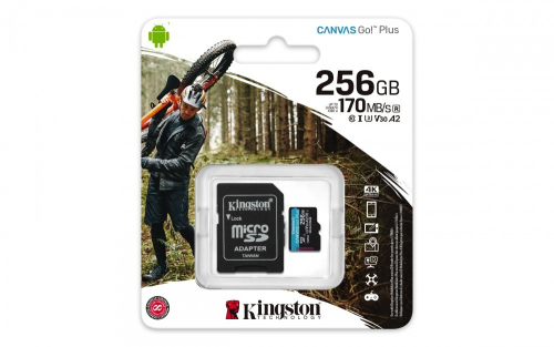 KINGSTON 256GB MICROSDXC CANVAS GO PLUS 170R A2 U3 V30 CARD + ADP - SDCG3/256GB