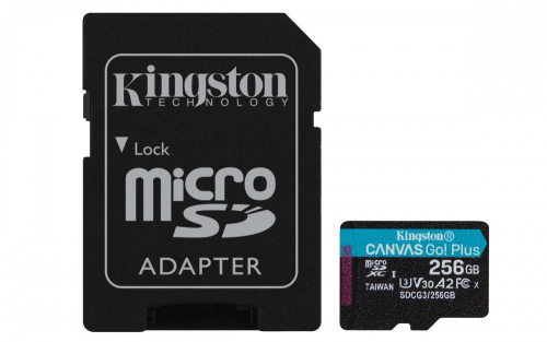 KINGSTON 256GB MICROSDXC CANVAS GO PLUS 170R A2 U3 V30 CARD + ADP - SDCG3/256GB