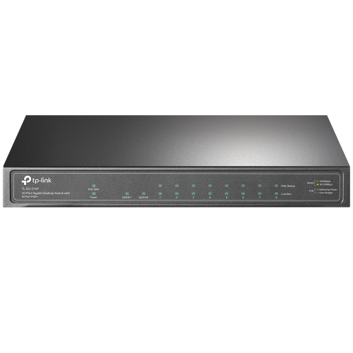 10-Port Gigabit PoE+ Switch, 8 Gigabit PoE+ Ports, 1 Gigabit RJ45 Ports and 1 Gigabit SFP Slots, 802.3at/af, 63W PoE Power, Desktop Steel Case