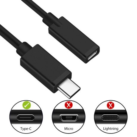 Cabo EWENT EC1037 Extensão USB2.0 Type C Carregador e Sync "C" M > "C" F 1.8 m