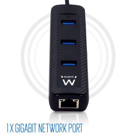 Hub USB Ewent RJ45 + 3 Portas USB 3.1 Gen1 (USB 3.0) Preto