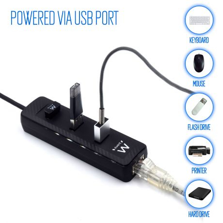 Hub USB Ewent RJ45 + 3 Portas USB 3.1 Gen1 (USB 3.0) Preto