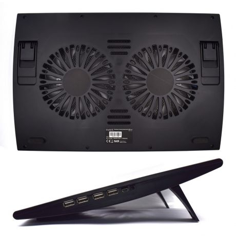 Base Portátil EWENT EW1257 + 2 fan silenciosas até 17" com HUB USB 4 portas