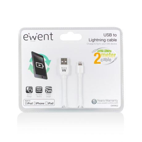 Cabo EWENT EW9902 USB2.0 para 8 pin lightning, 2.0 mt
