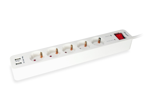 Cabo Extensão EQUIP 5-Outlet com 2 x USB 250V,16A 50/60HZ branco - 245554